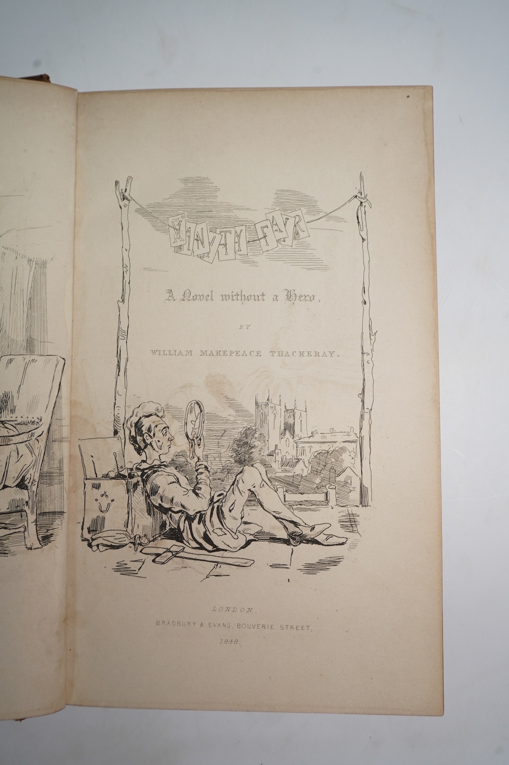 Thackeray, William Makepeace - Vanity Fair. A Novel Without a Hero. First Edition (bound as 2 vols.) engraved pictorial (vol.1) and printed (vol.2) titles, 39 plates and num. text engravings; contemp. gilt ruled half cal